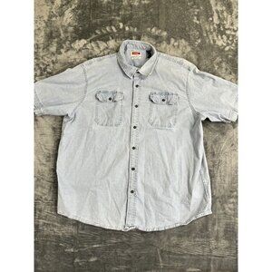 Wrangler Mens Light Wash Denim Short Sleeve Button Up Shirt 2XL Cotton Blend